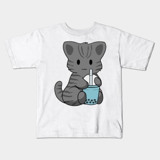 Black Stripped Cat Bubble Tea Kids T-Shirt